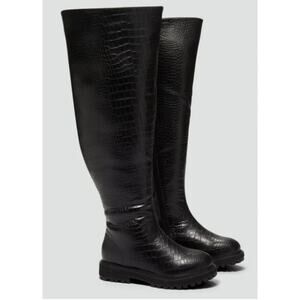Fashion to Figure Malia Over-The-Knee Crocodile Texture Boots Black 12